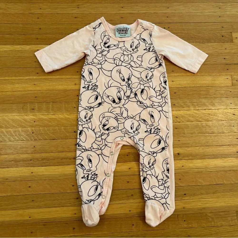 Looney Tunes Tweety Bird pink footed onesie